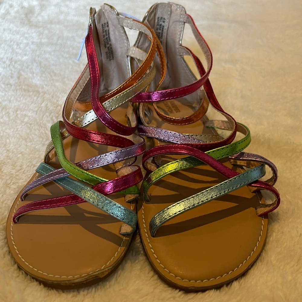 NWOB, Harper Canyon, girls, metallic rainbow gladiator sandals